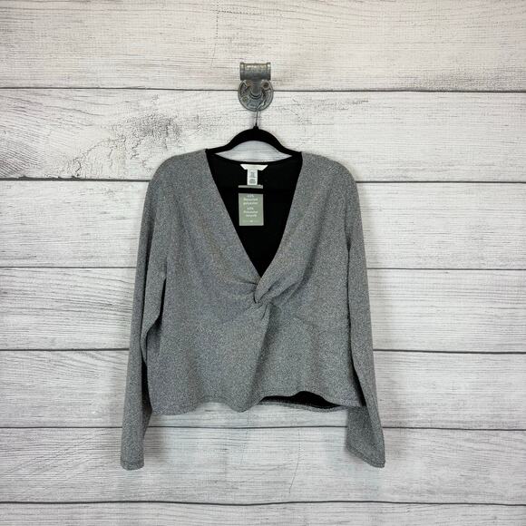 H&M Plus Size Silver Metallic Twist Front Long Sleeve Top Size 3XL - Picture 1 of 8